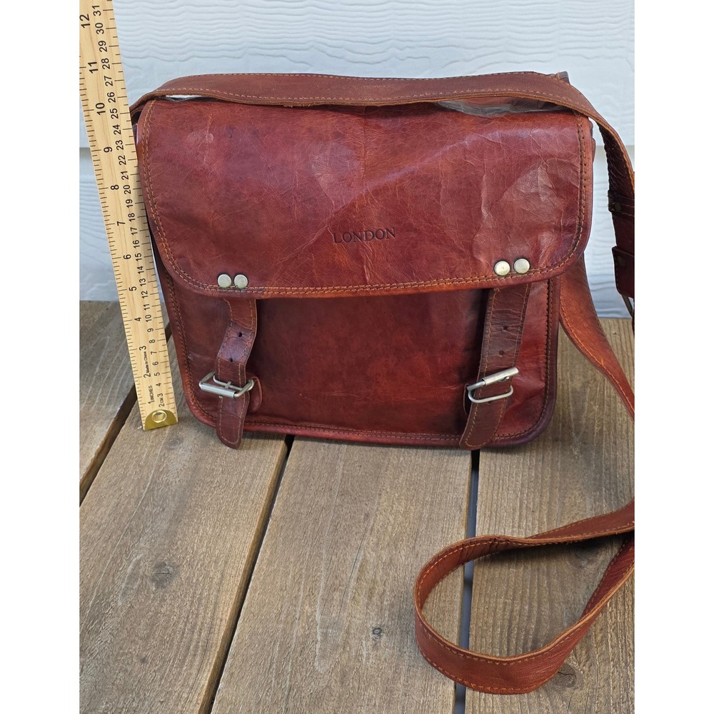 London Leather Messenger Bag Brown Crossbody Satchel Distressed Vintage Style